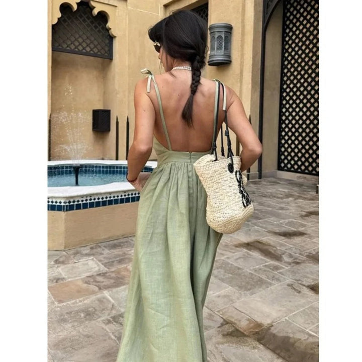 Linen Maxi Dress V-Neck Sleeveless – Lightweight Pure Linen Summer