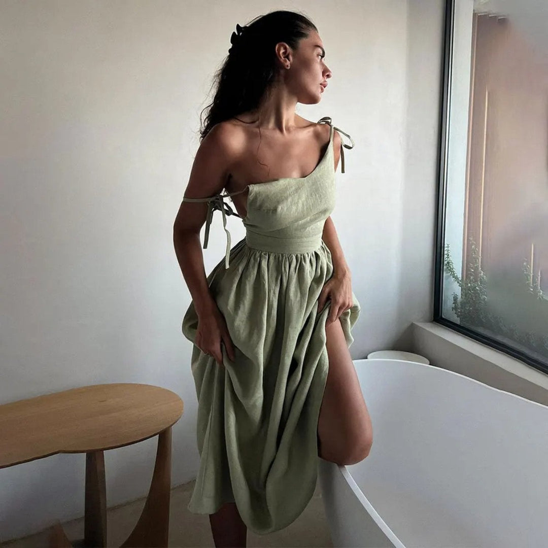 Linen Maxi Dress V-Neck Sleeveless – Lightweight Pure Linen Summer