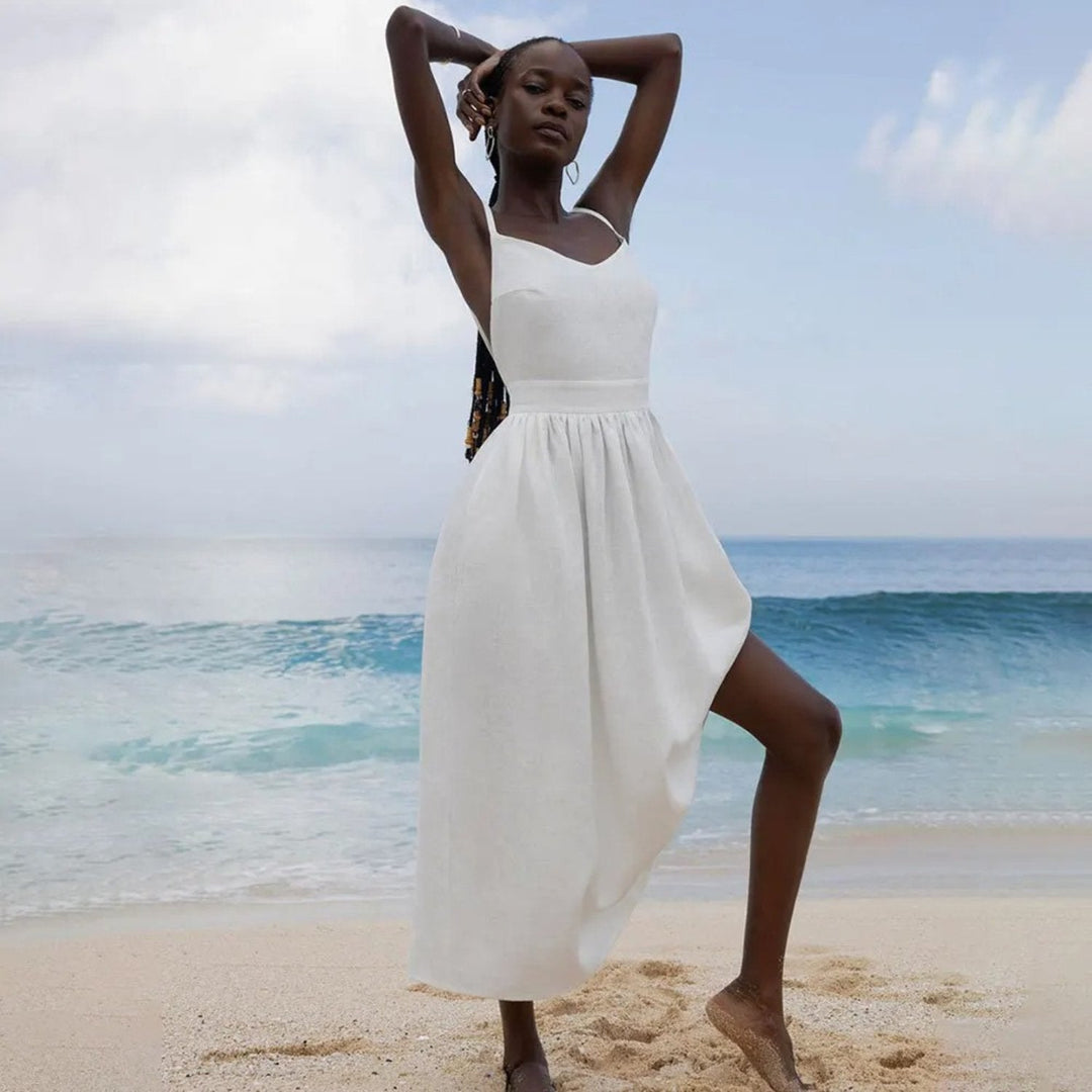 Linen Maxi Dress V-Neck Sleeveless – Lightweight Pure Linen Summer