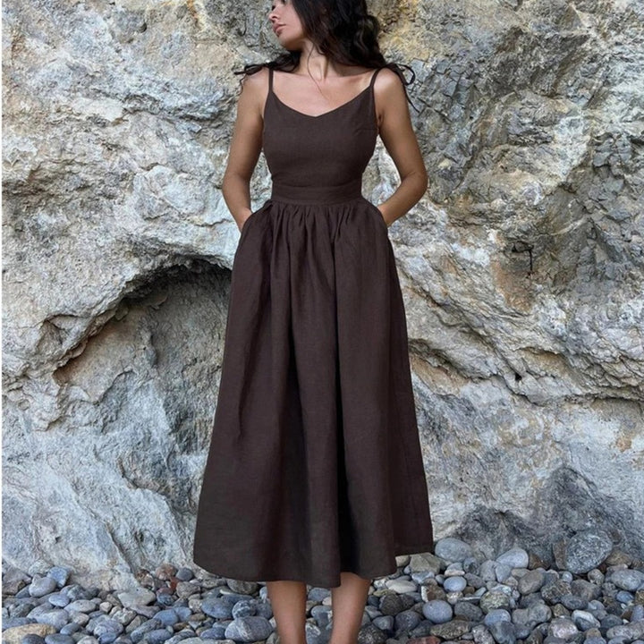 Linen Maxi Dress V-Neck Sleeveless – Lightweight Pure Linen Summer