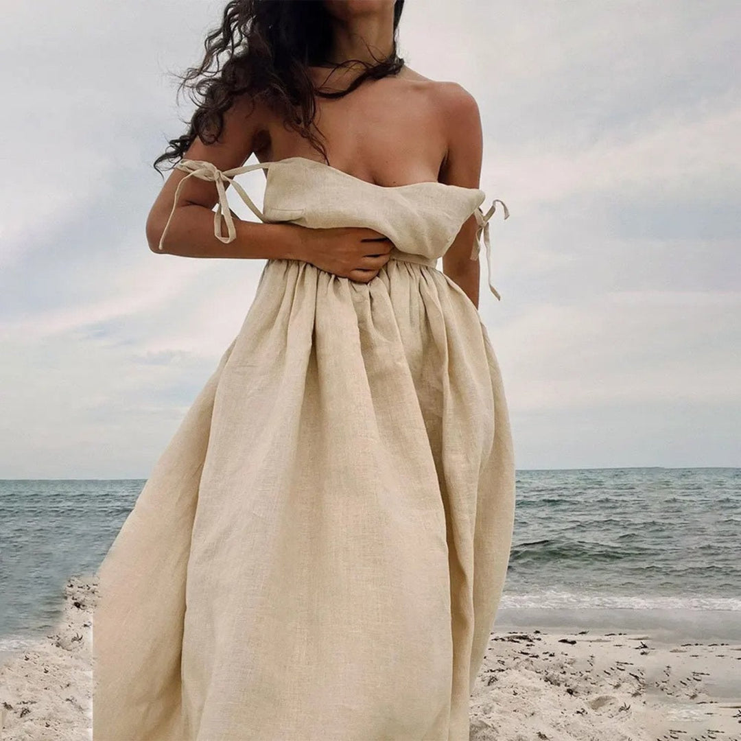 Linen Maxi Dress V-Neck Sleeveless – Lightweight Pure Linen Summer