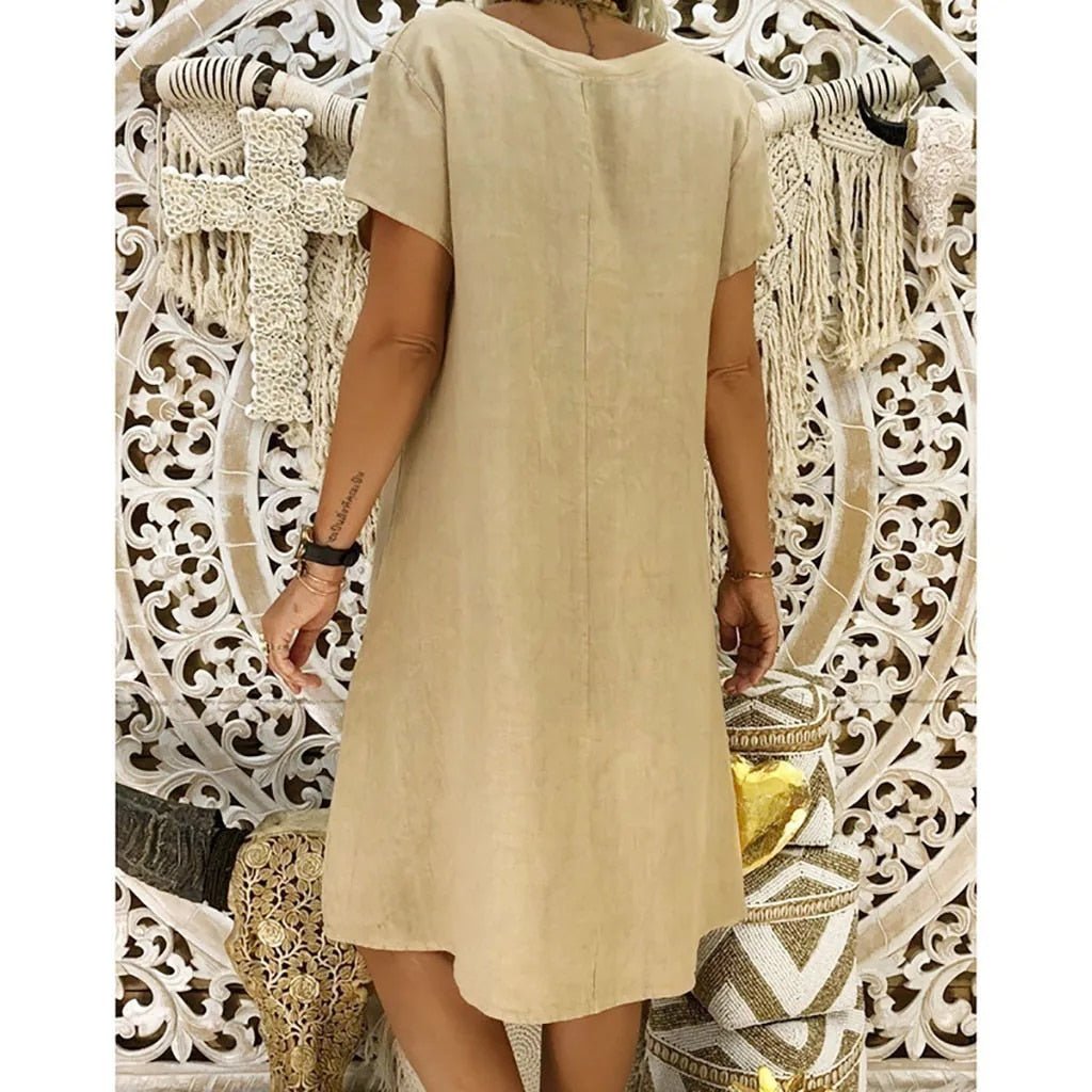 V-Neck Dress Women's Lightweight Short Sleeve A-Line Mini