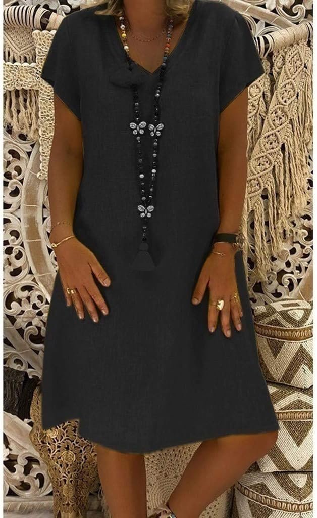 V-Neck Dress Women's Lightweight Short Sleeve A-Line Mini