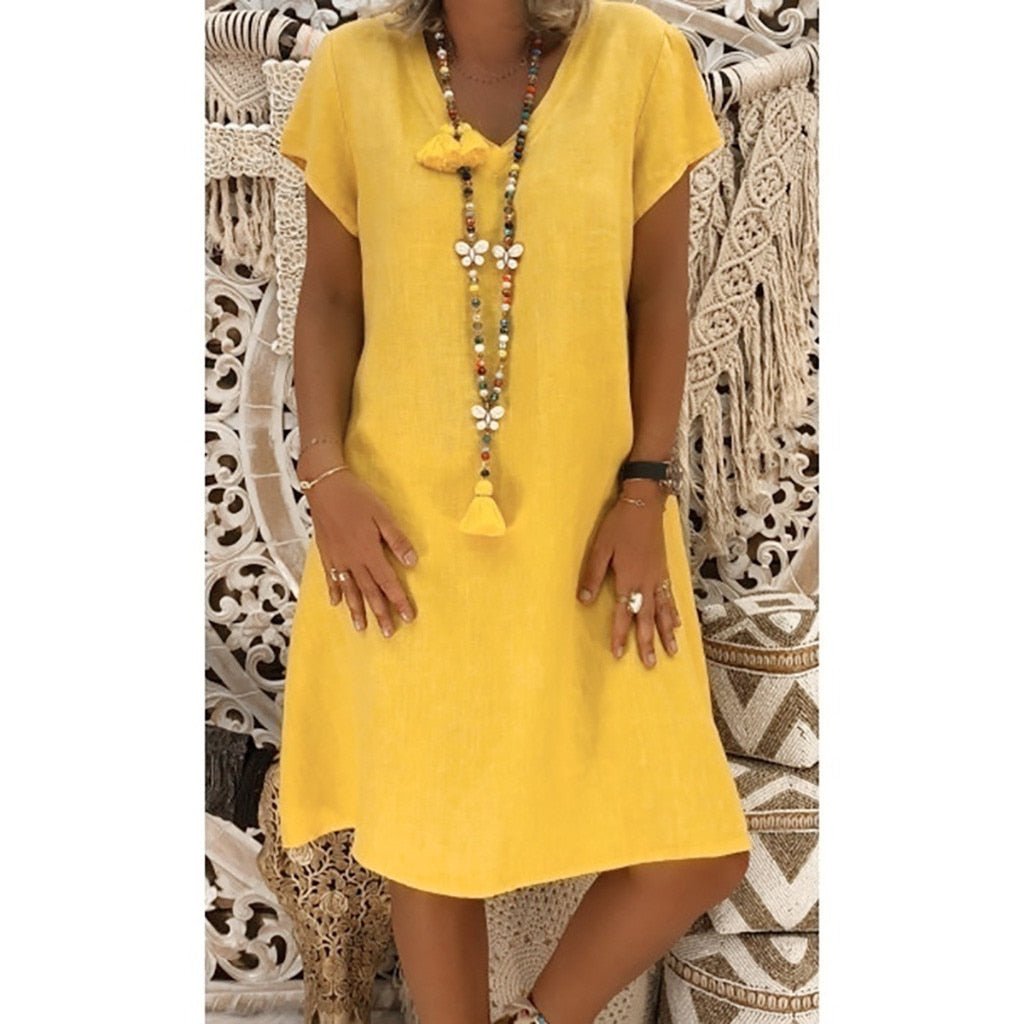 V-Neck Dress Women's Lightweight Short Sleeve A-Line Mini