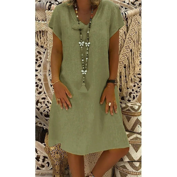V-Neck Dress Women's Lightweight Short Sleeve A-Line Mini