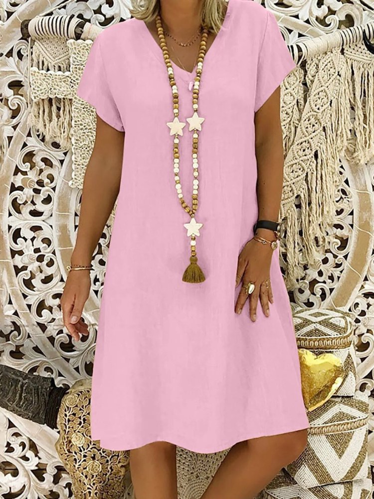 V-Neck Dress Women's Lightweight Short Sleeve A-Line Mini