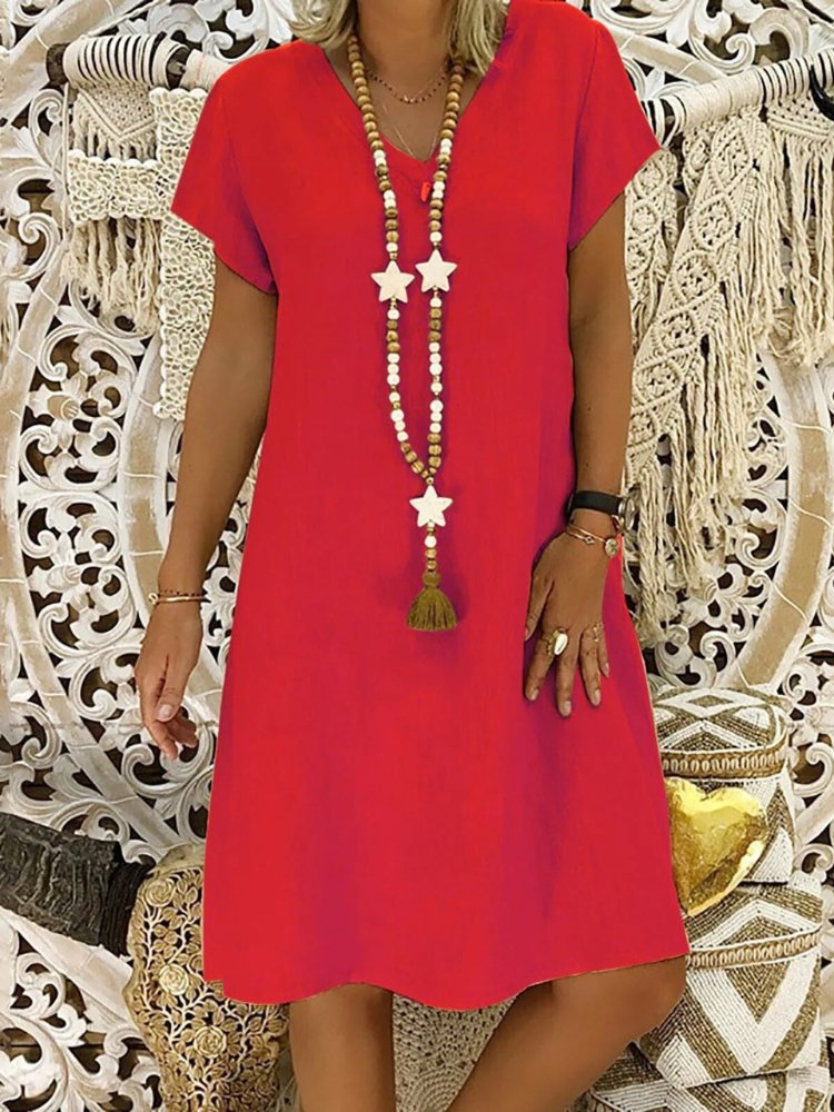 V-Neck Dress Women's Lightweight Short Sleeve A-Line Mini