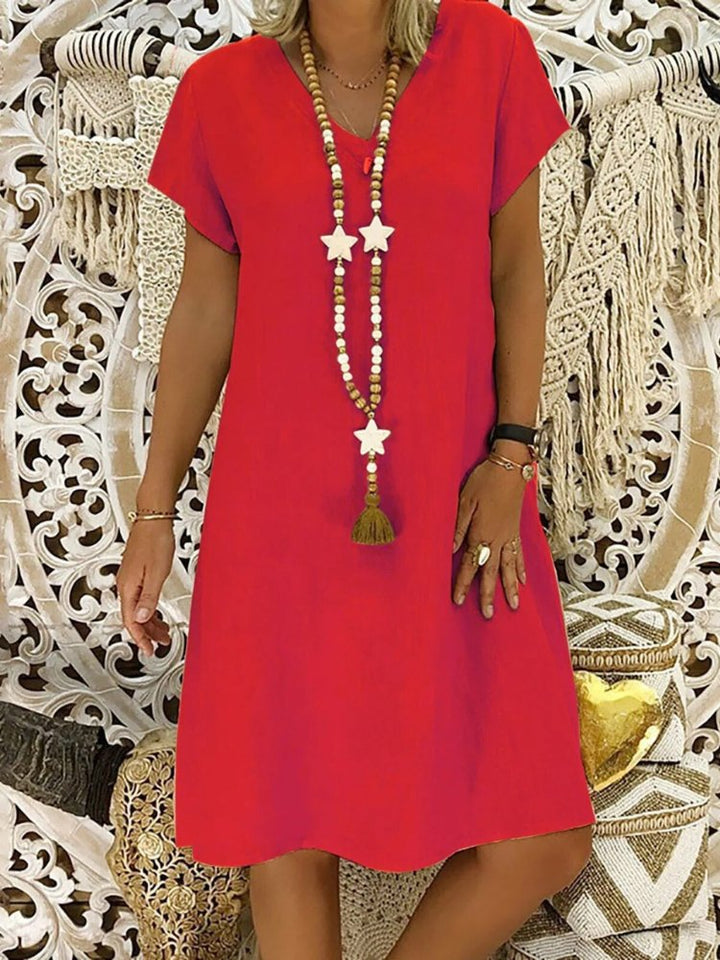 V-Neck Dress Women's Lightweight Short Sleeve A-Line Mini