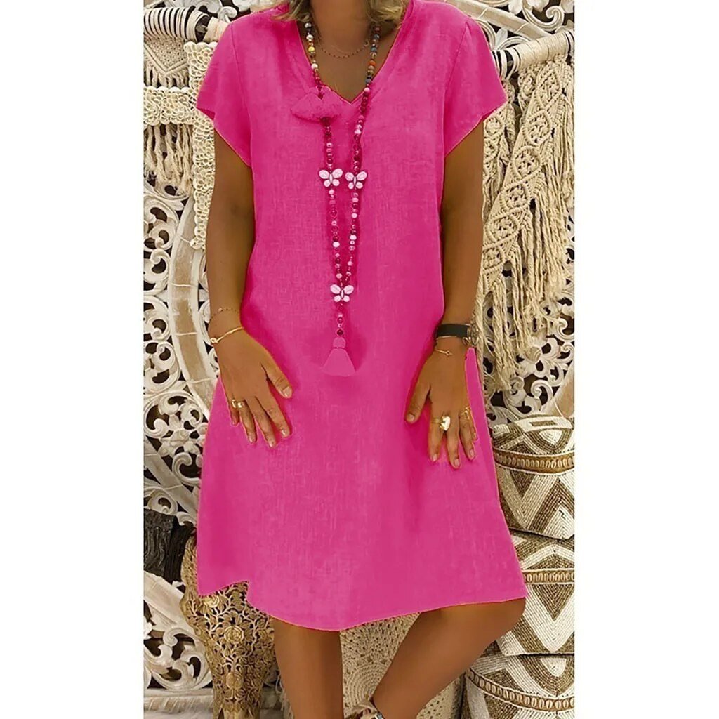 V-Neck Dress Women's Lightweight Short Sleeve A-Line Mini