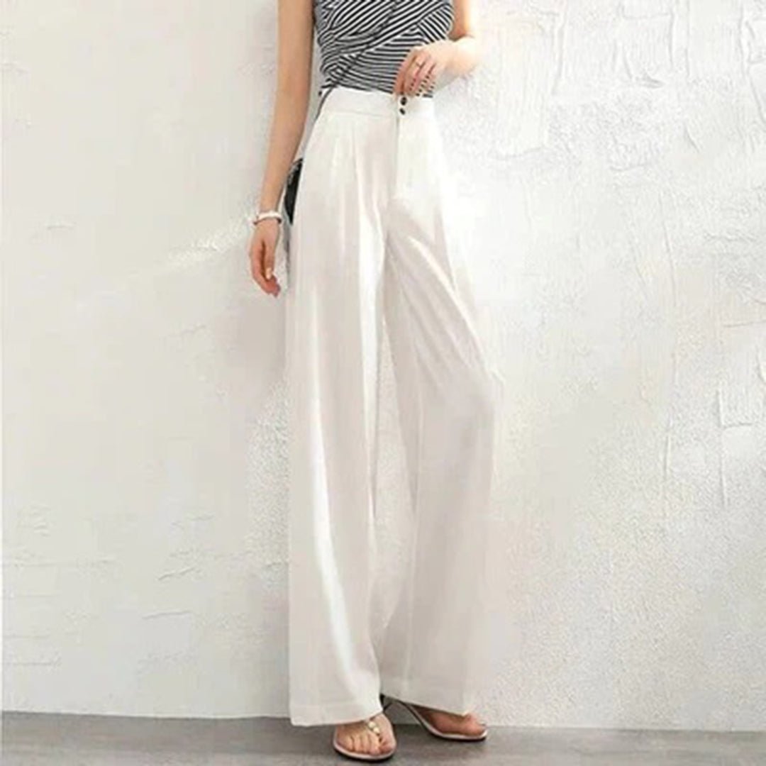 Wide Leg High Waist Chiffon Trousers | Flowy Straight-Cut Suit Pants