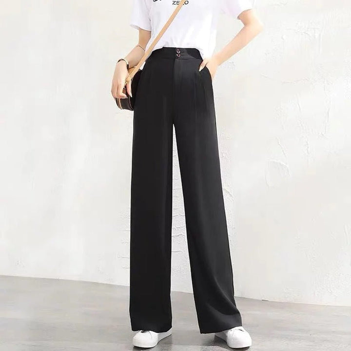 Wide Leg High Waist Chiffon Trousers | Flowy Straight-Cut Suit Pants