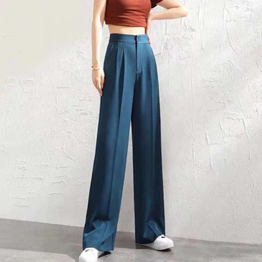 Wide Leg High Waist Chiffon Trousers | Flowy Straight-Cut Suit Pants