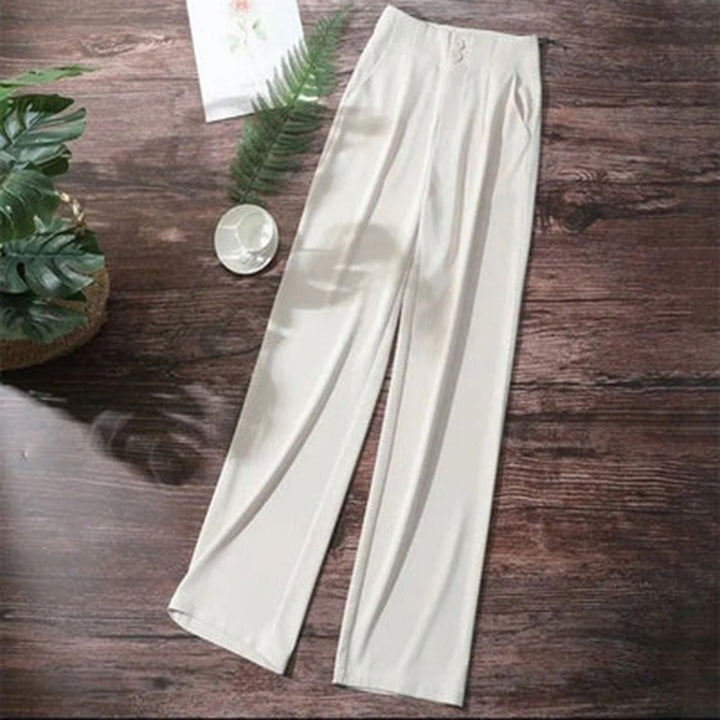 Wide Leg High Waist Chiffon Trousers | Flowy Straight-Cut Suit Pants