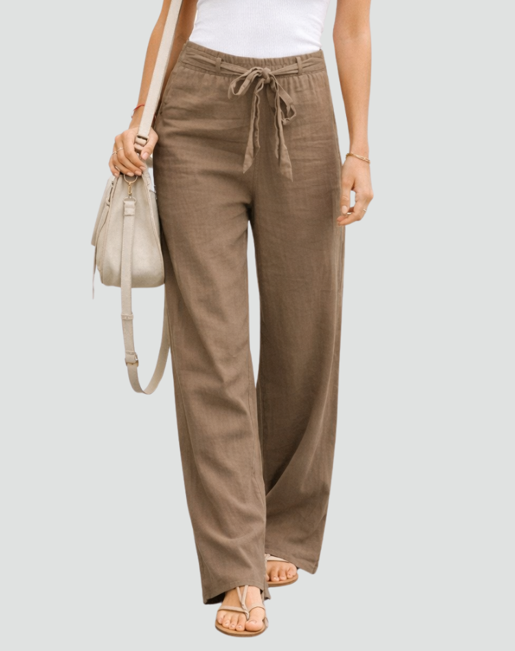 Women's Wide-Leg Trousers – High-Rise Self-Tie Waistband