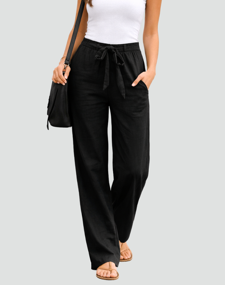 Women's Wide-Leg Trousers – High-Rise Self-Tie Waistband