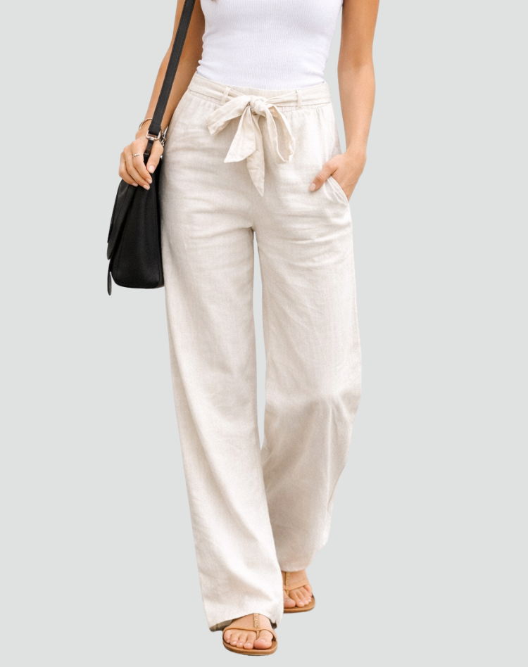 Women's Wide-Leg Trousers – High-Rise Self-Tie Waistband