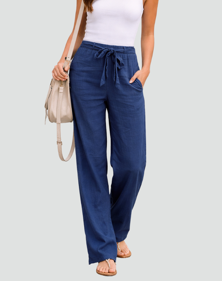 Women's Wide-Leg Trousers – High-Rise Self-Tie Waistband