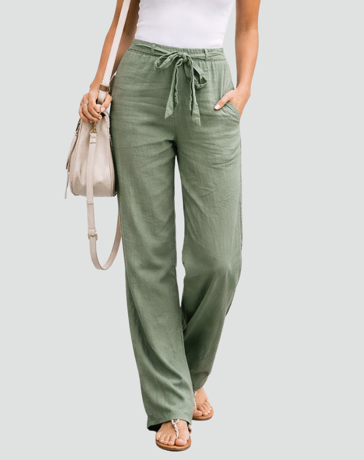 Women's Wide-Leg Trousers – High-Rise Self-Tie Waistband