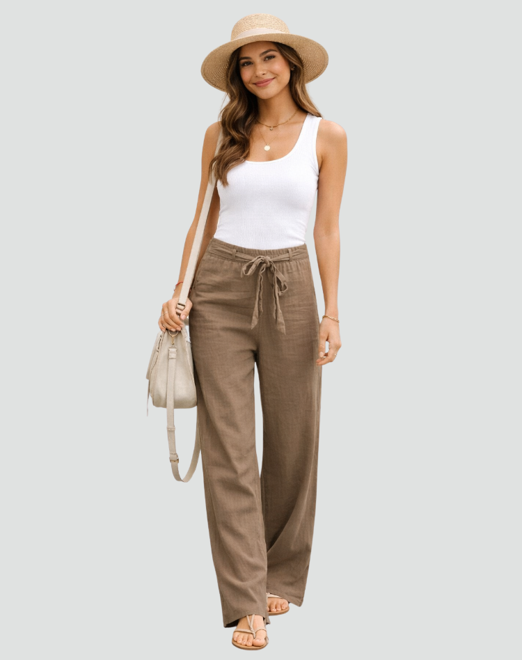 Women's Wide-Leg Trousers – High-Rise Self-Tie Waistband