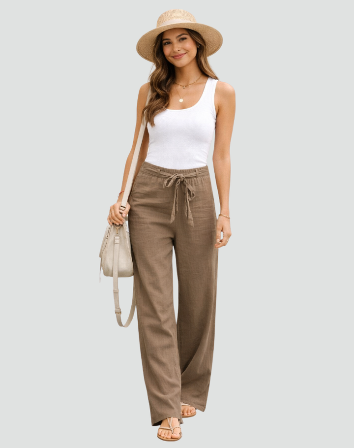 Women's Wide-Leg Trousers – High-Rise Self-Tie Waistband