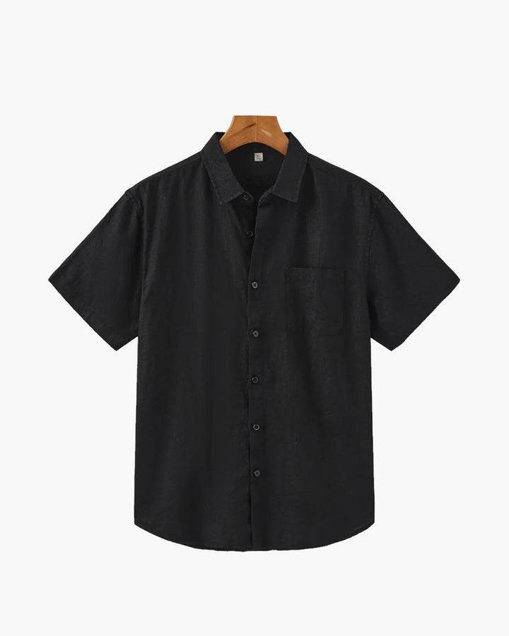 Men's Linen Button-Up Shirt – Short Sleeve Relaxed Fit Summer