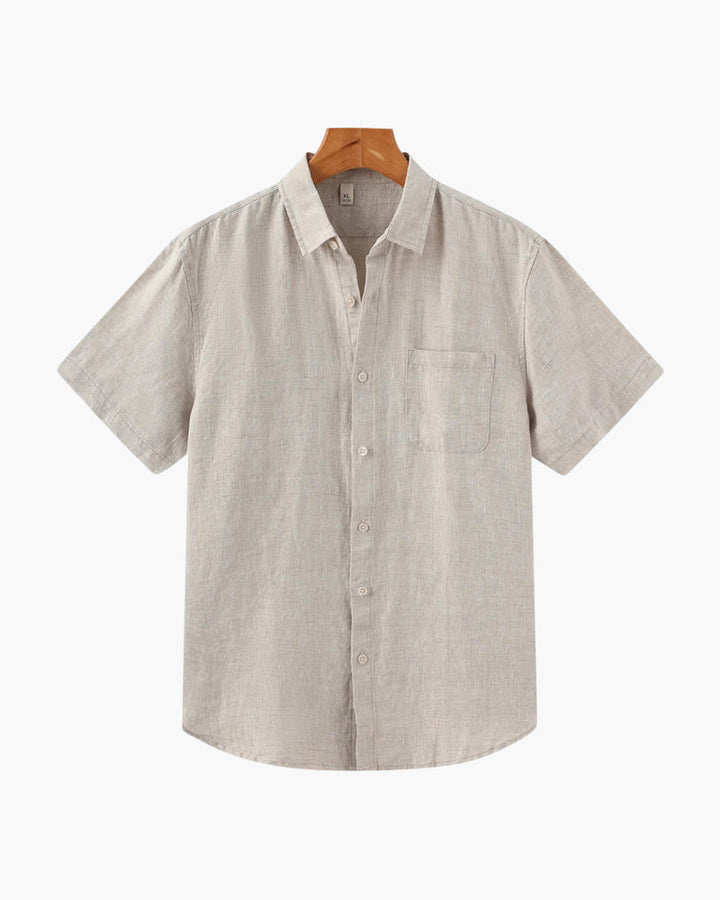 Men's Linen Button-Up Shirt – Short Sleeve Relaxed Fit Summer