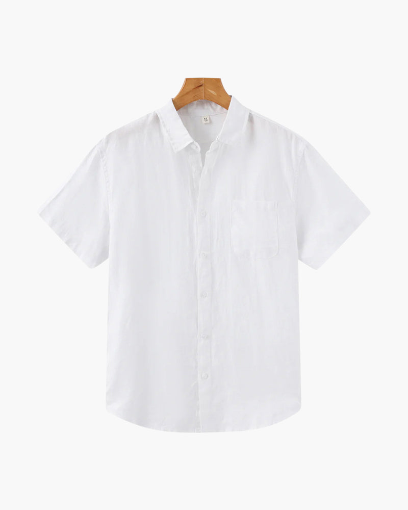 Men's Linen Button-Up Shirt – Short Sleeve Relaxed Fit Summer