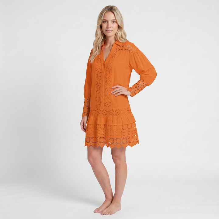 Lace Maxi Dress – V-Neck, Ruffle Sleeves & Built-In Shorts