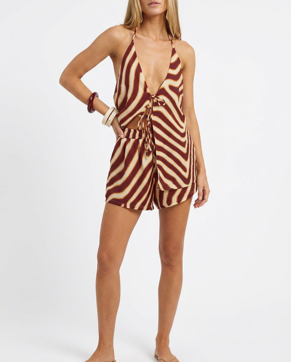 High-Waist Printed Two-Piece Set Woven – Casual Fashion Co-Ord