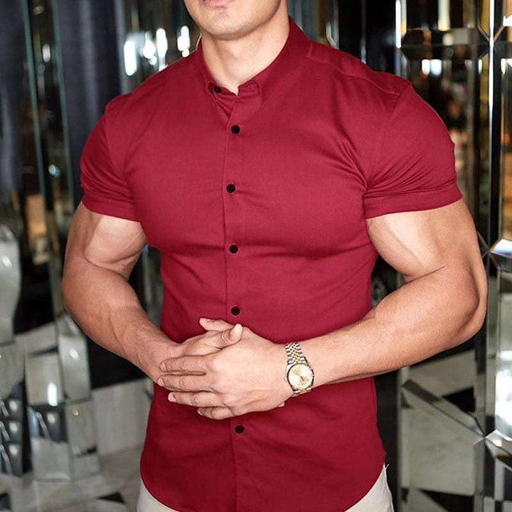 Slim Fit Short Sleeve Button-Up Shirt – Men's Structured Collar
