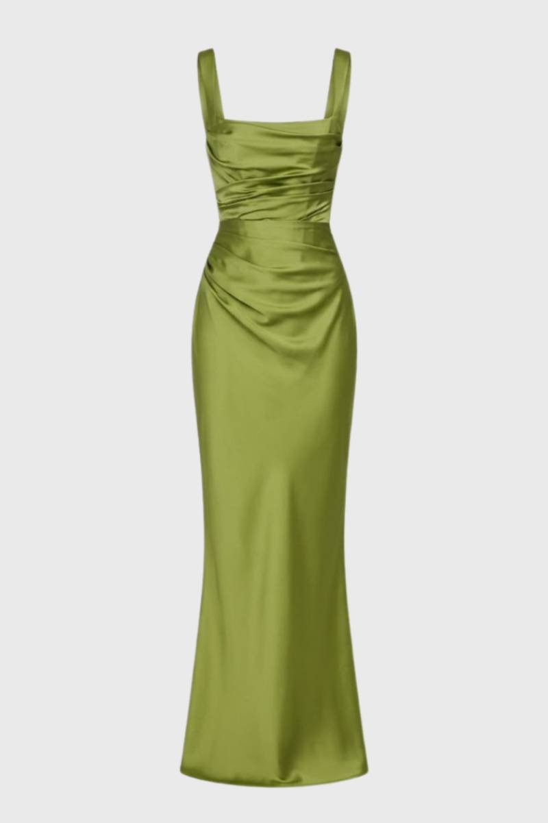 Satin Maxi Dress – Draped Waist Elegant Fit for Women