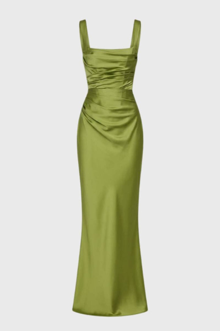 Satin Maxi Dress – Draped Waist Elegant Fit for Women
