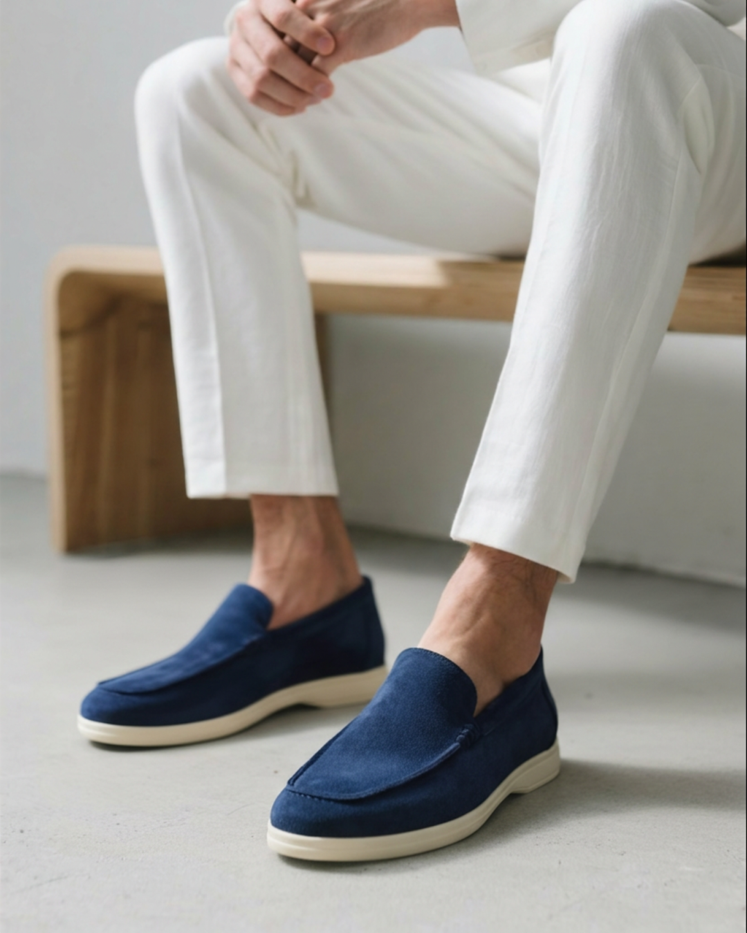Men's Suede Loafers – Slip-On with Detailed Stitching