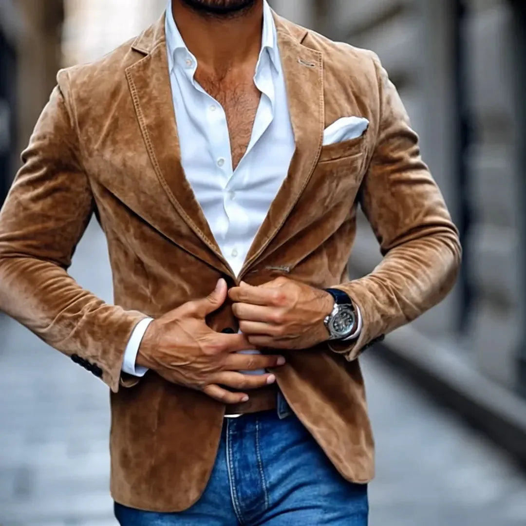 Men's Two-Button Tailored Blazer – Notch Lapel Soft Textured Premium