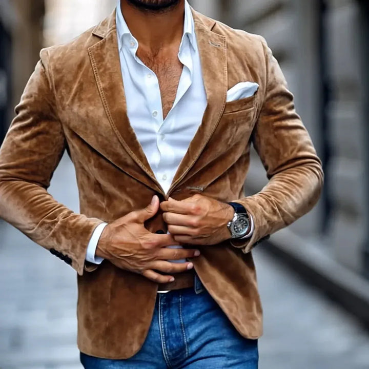 Men's Two-Button Tailored Blazer – Notch Lapel Soft Textured Premium