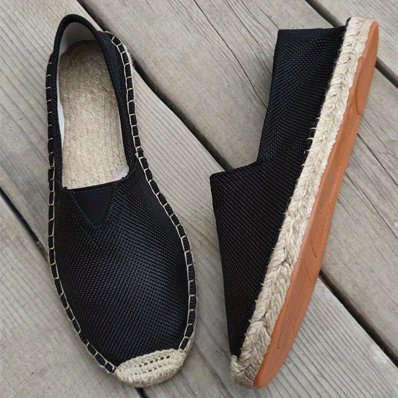 Men's Suede Espadrille Loafers Slip-On – Woven Rope Trim Flat Sole