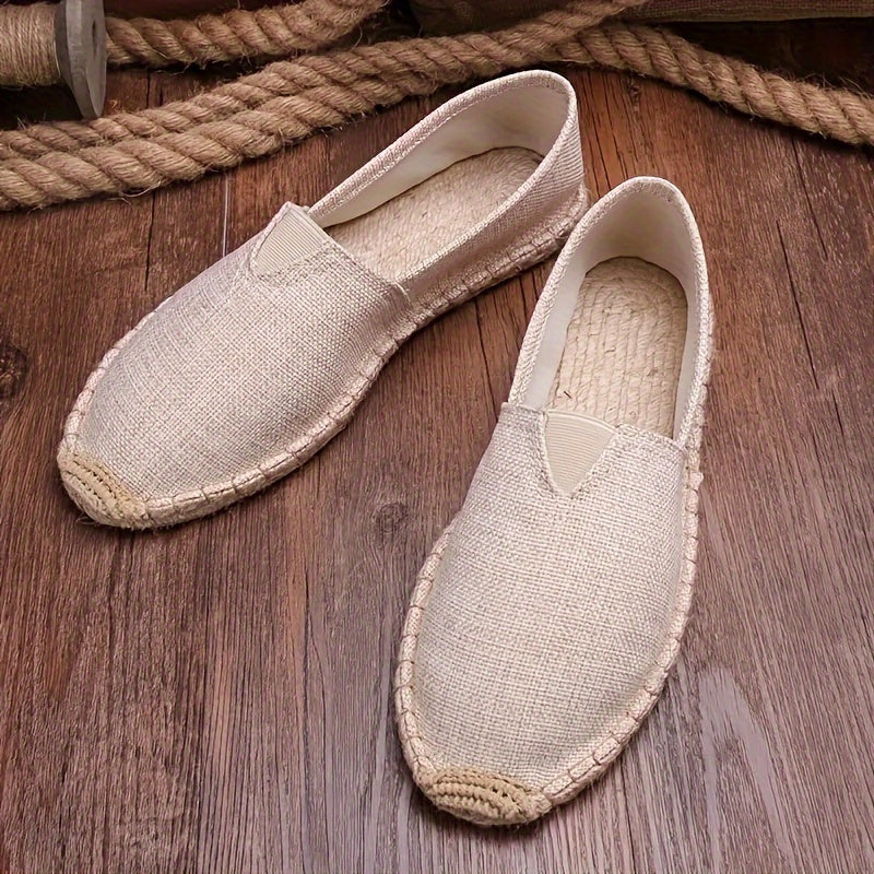 Men's Suede Espadrille Loafers Slip-On – Woven Rope Trim Flat Sole