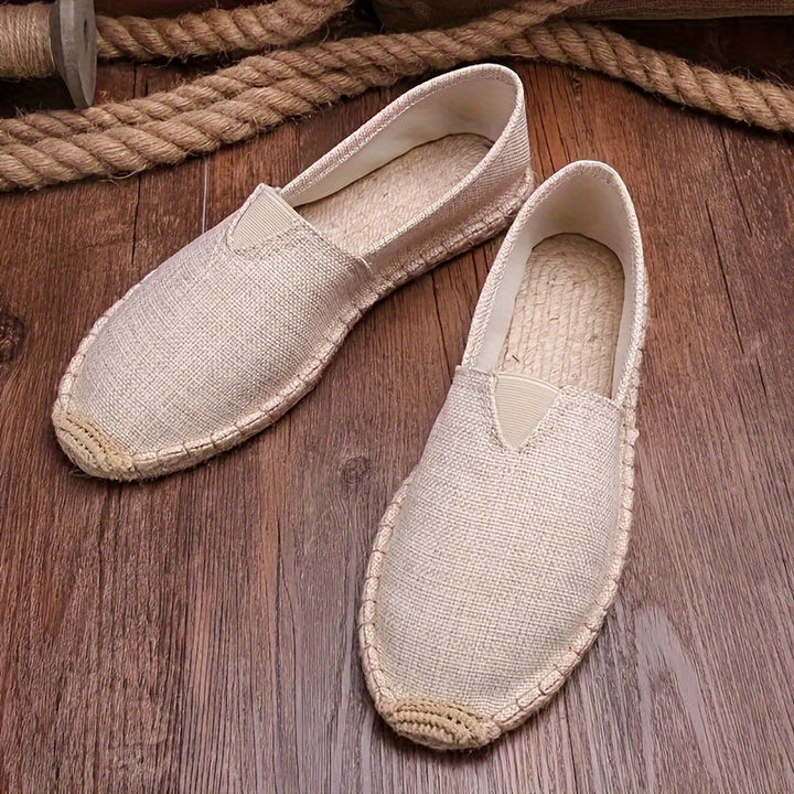 Men's Suede Espadrille Loafers Slip-On – Woven Rope Trim Flat Sole