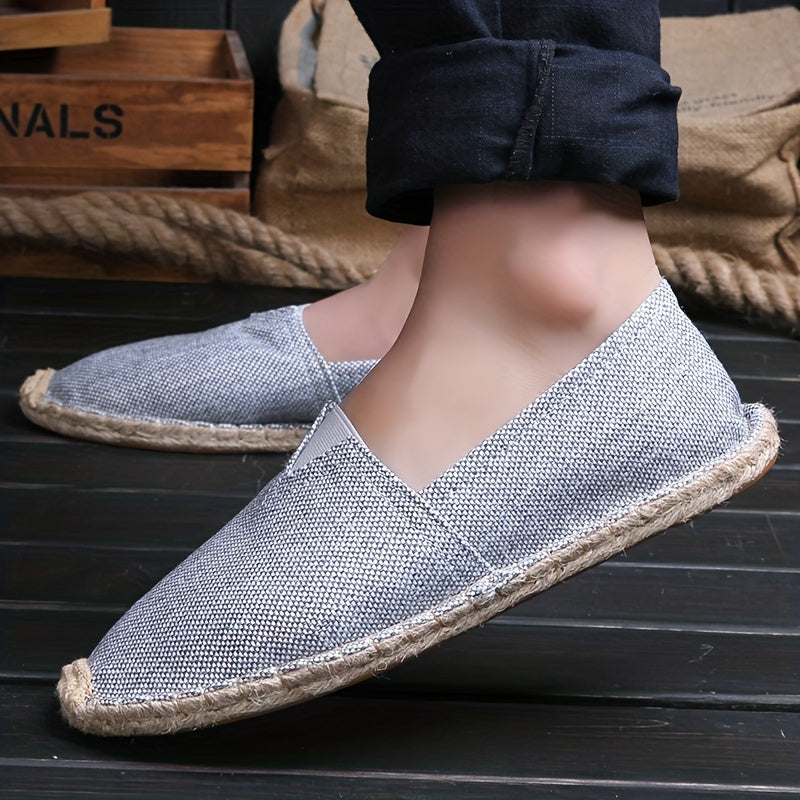 Men's Suede Espadrille Loafers Slip-On – Woven Rope Trim Flat Sole