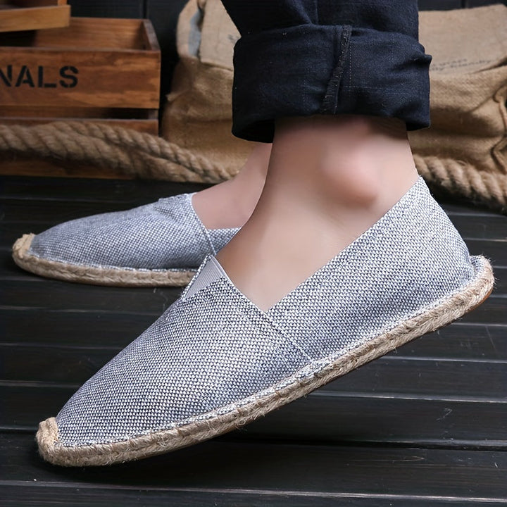 Men's Suede Espadrille Loafers Slip-On – Woven Rope Trim Flat Sole
