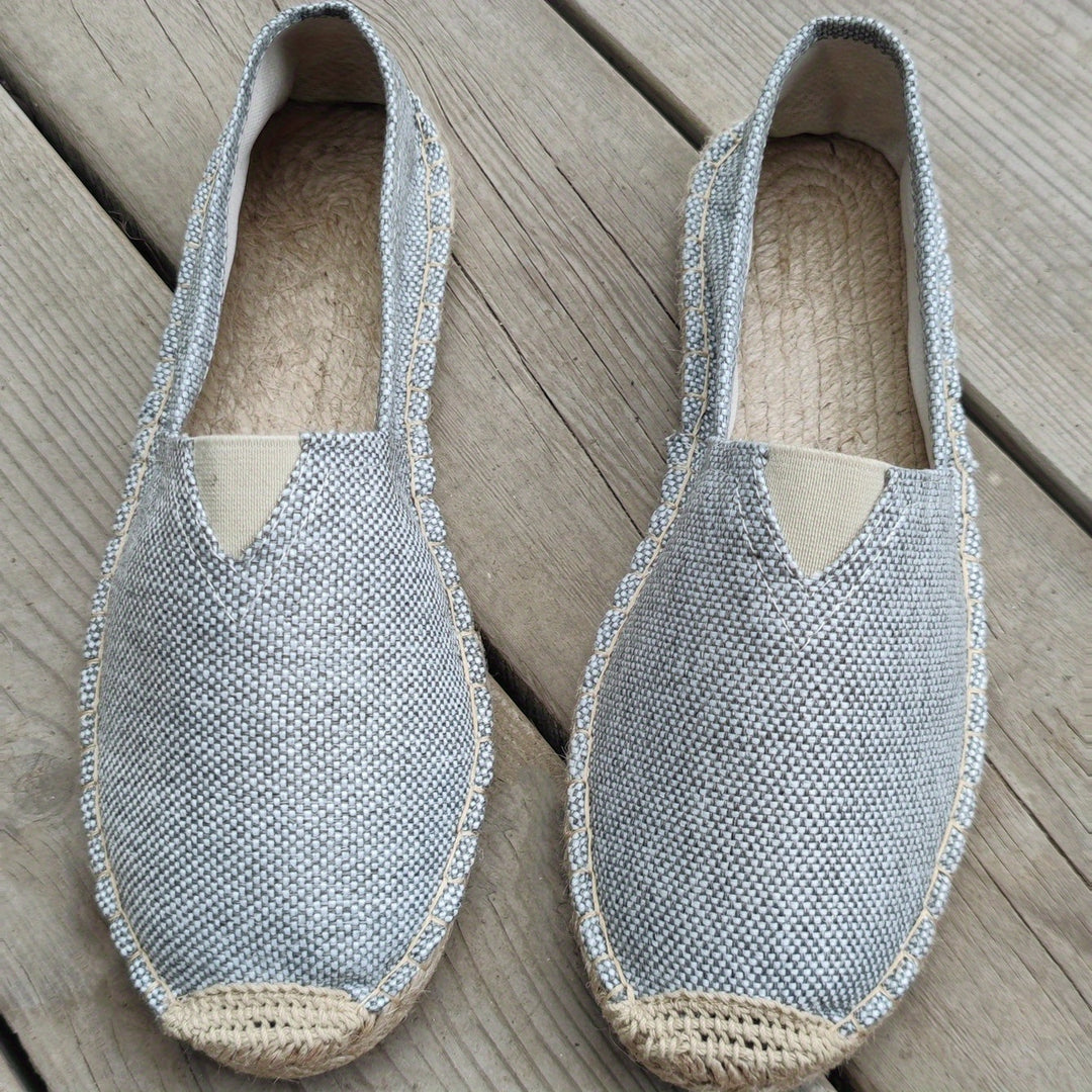Men's Suede Espadrille Loafers Slip-On – Woven Rope Trim Flat Sole