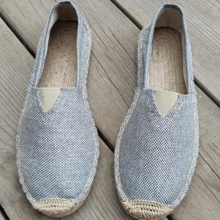 Men's Suede Espadrille Loafers Slip-On – Woven Rope Trim Flat Sole