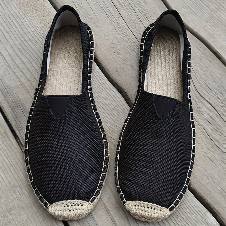 Men's Suede Espadrille Loafers Slip-On – Woven Rope Trim Flat Sole