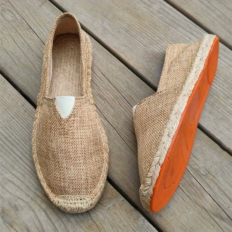 Men's Suede Espadrille Loafers Slip-On – Woven Rope Trim Flat Sole