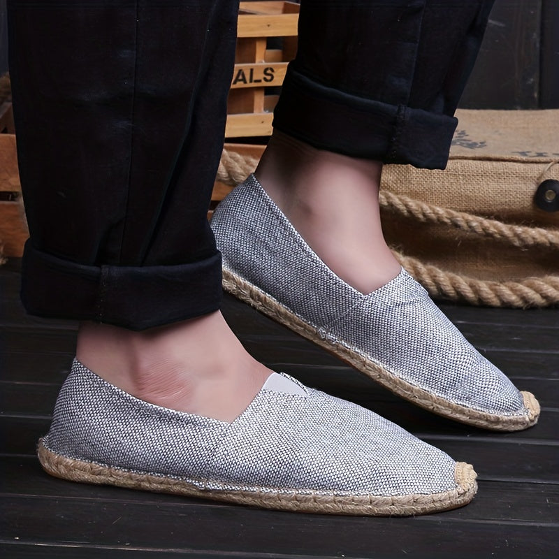 Men's Suede Espadrille Loafers Slip-On – Woven Rope Trim Flat Sole