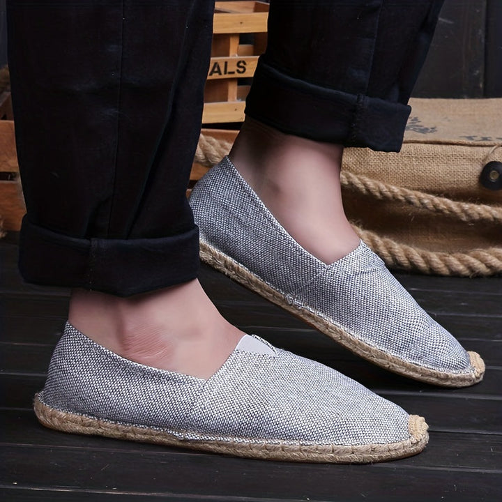 Men's Suede Espadrille Loafers Slip-On – Woven Rope Trim Flat Sole