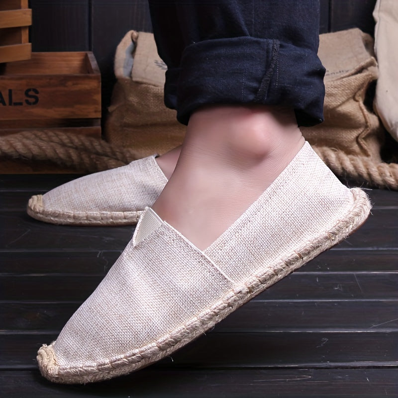 Men's Suede Espadrille Loafers Slip-On – Woven Rope Trim Flat Sole
