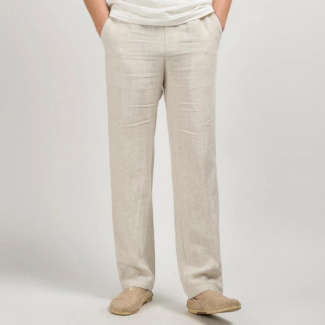 Men's Linen Pants Straight Leg – Elastic Waist Breathable Casual
