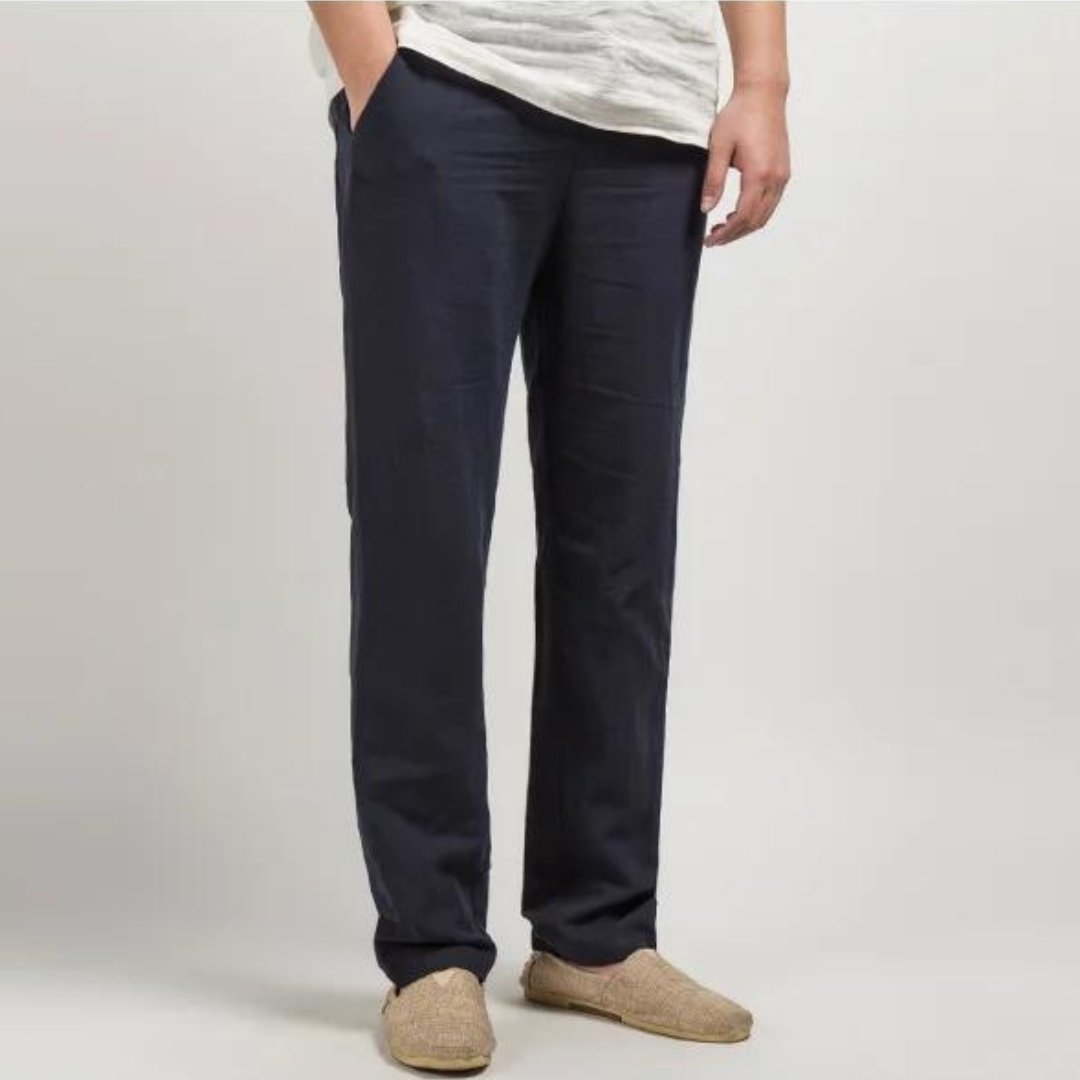 Men's Linen Pants Straight Leg – Elastic Waist Breathable Casual