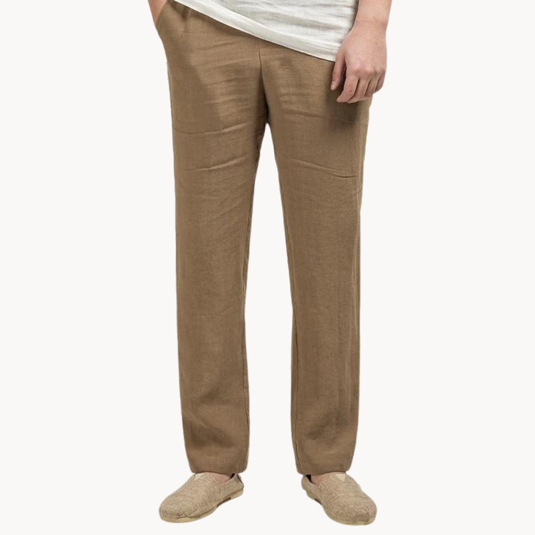 Men's Linen Pants Straight Leg – Elastic Waist Breathable Casual
